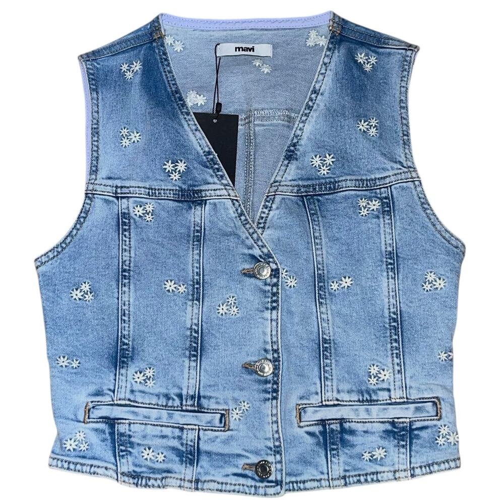 Mavi Denim Embroidered Vest Merlin Bloom